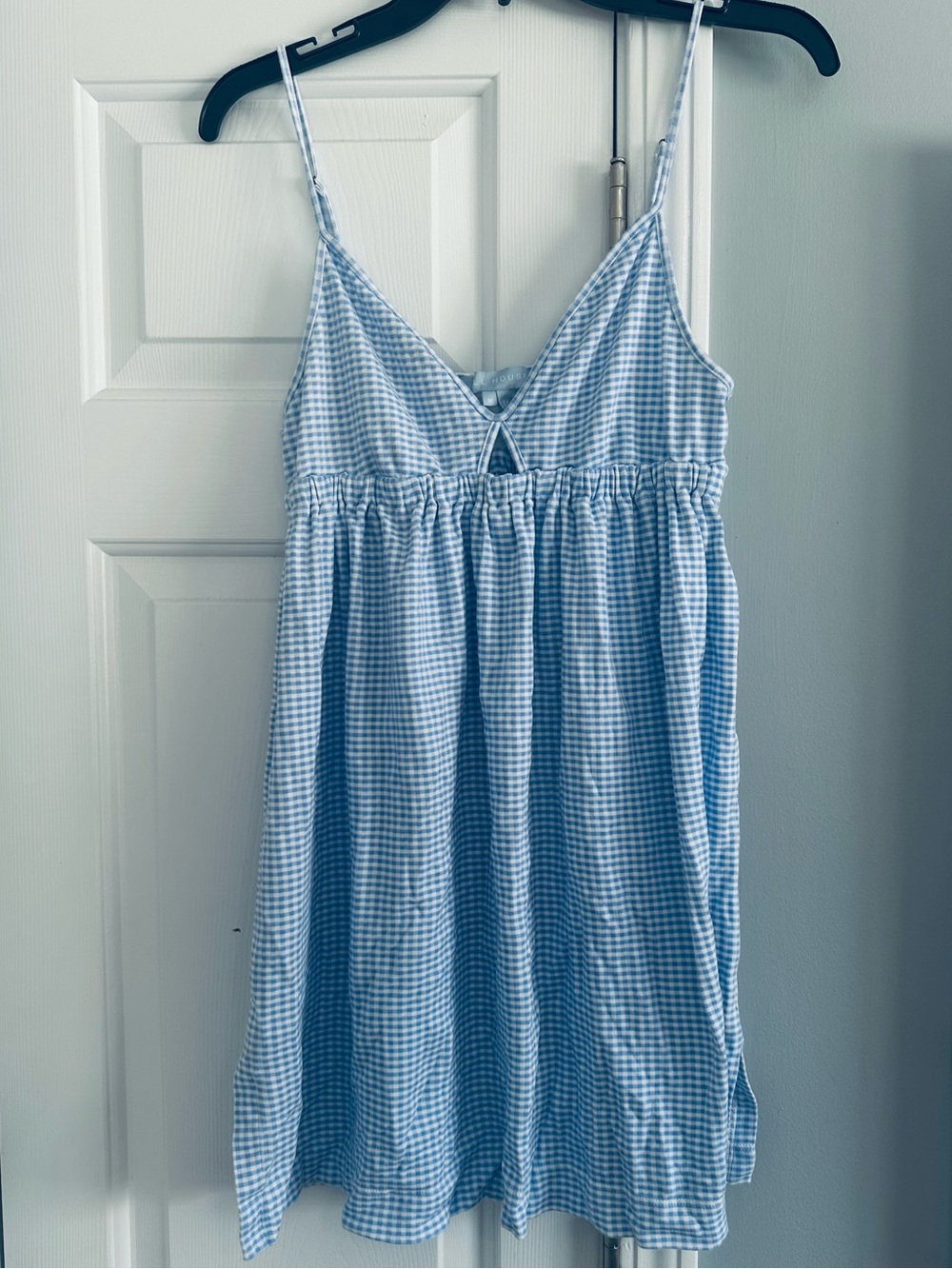 Hill House Home Blue Gingham Smocked Babydoll Mini Dress Size Medium